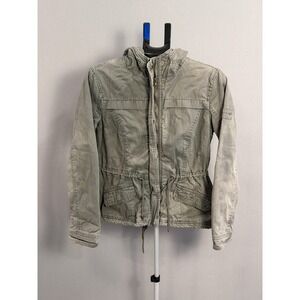 Full Tilt Jacket Womens Medium Gray Hooded Utility Anorak Parka Drawstring